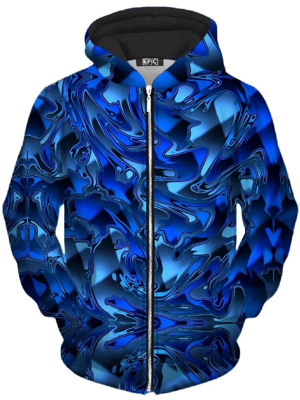 Blue Chromatic Melt Unisex Zip-Up Hoodie Hoodie with Back Slit Movement Comfort