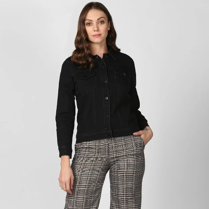 Women's Solid Black Denim Jacket - StyleStone Rayon Jacket Velvet Jacket Corduroy Jacket