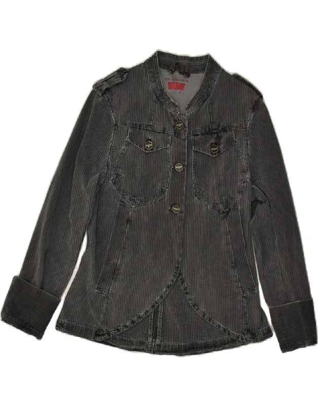 LEVI'S Womens Military Denim Jacket UK 12 Medium Grey Pinstripe Cotton Wool Jacket Cashmere Jacket Tweed Jacket