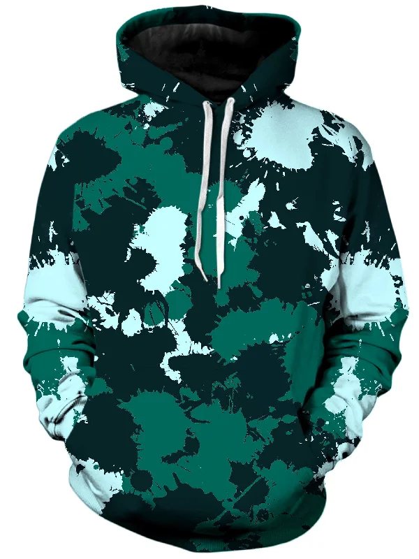 Emerald Teal Paint Splatter Unisex Hoodie Hoodie with Mock Neck Collared Structured