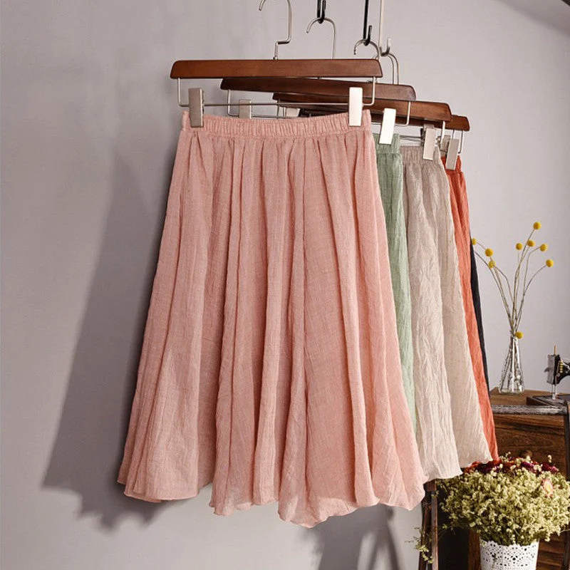 Fashion Brand Women High Linen Cotton Breathable Bilayer structure Pleated Vintage Short Skirts belted skirt waist