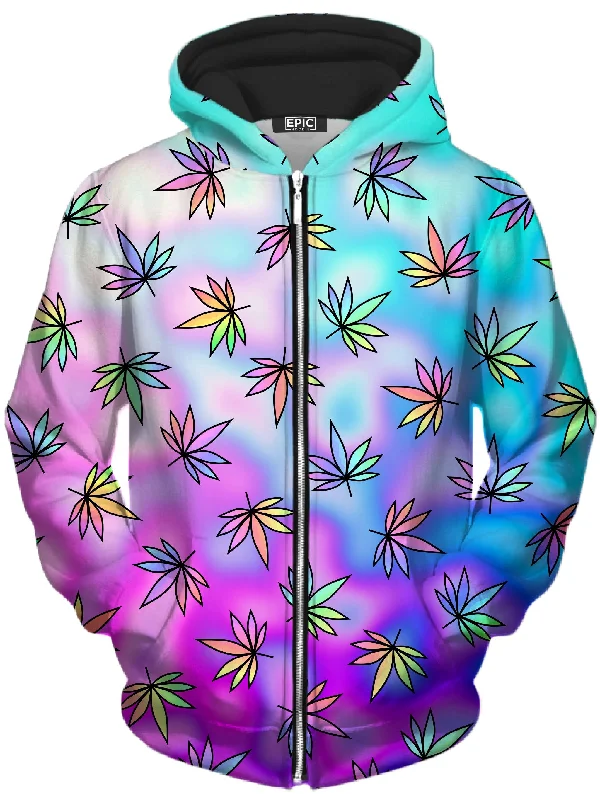 Cascading Marijuana Unisex Zip-Up Hoodie Hoodie with Camouflage Military Edgy