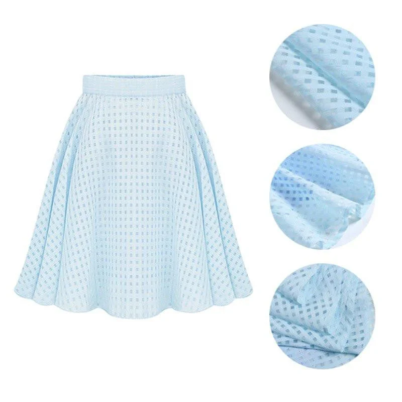 Women Sky Blue Skirt Organza Transparent Skirts High Waist Pleated Tutu Skirts 1 Pcs pleated skirt texture