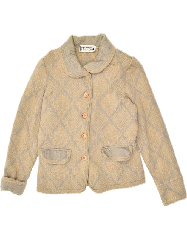 STIZZOLI Womens Knit 5 Button Blazer Jacket UK 12 Medium Beige Insulated Jacket Fitted Jacket Loose Jacket