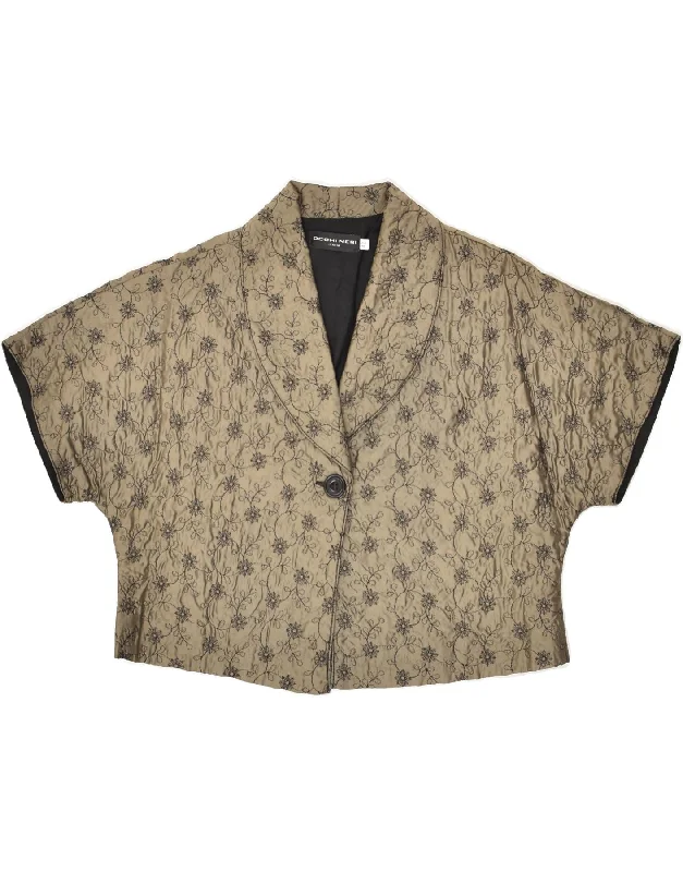 VINTAGE Womens Short Sleeve Bolero Jacket IT 42 Medium Khaki Floral Plaid Jacket Tartan Jacket Houndstooth Jacket