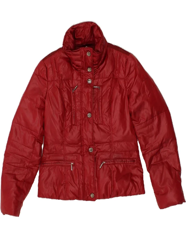 GEOX Womens Loose Fit Padded Jacket UK 6 XS Red Polyester Corduroy Jacket Velvet Jacket Brocade Jacket