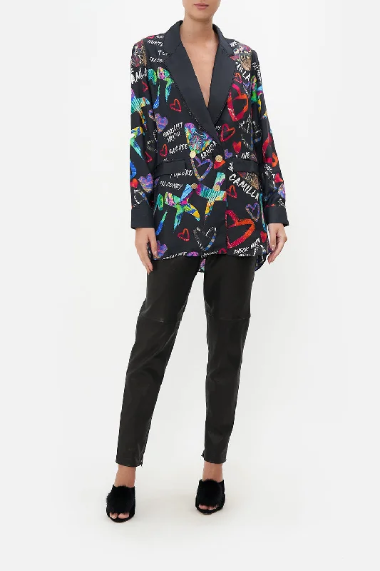 DOUBLE BREASTED SOFT JACKET TAGGED UP Print Jacket Jacquard Jacket Patchwork Jacket