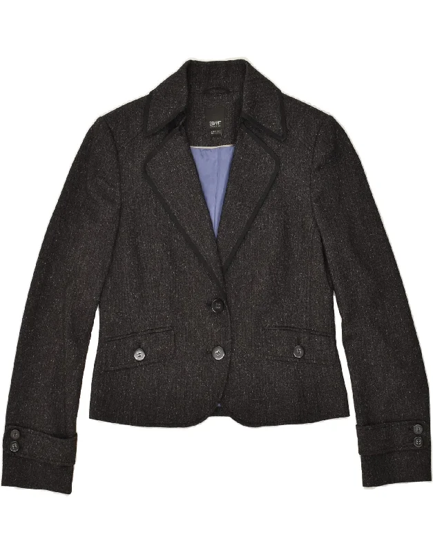 ESPRIT Womens 2 Button Blazer Jacket UK 12 Medium  Grey Flecked Polyester Faux Fur Jacket Real Fur Jacket Shearling Jacket