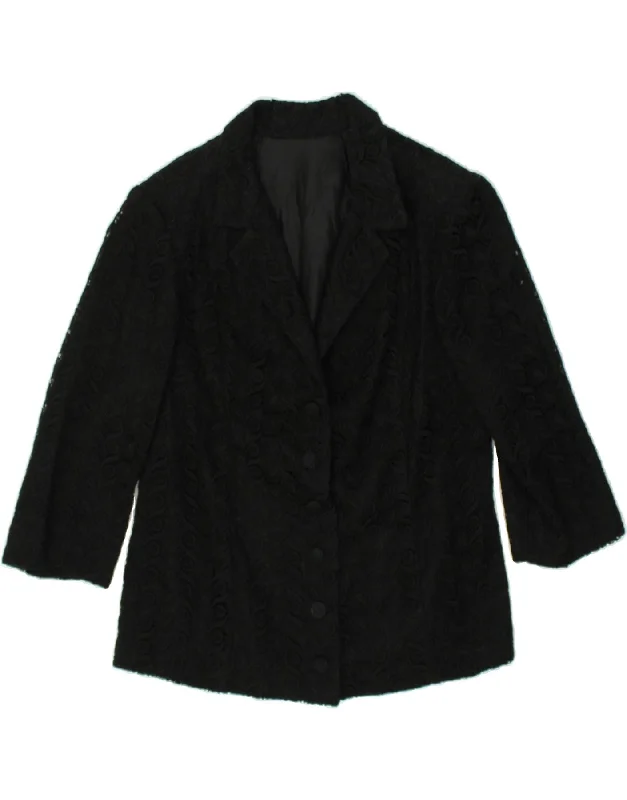 VINTAGE Womens 6 Button Blazer Jacket UK 10 Small Black Rayon Fabric Velvet Fabric Corduroy Fabric