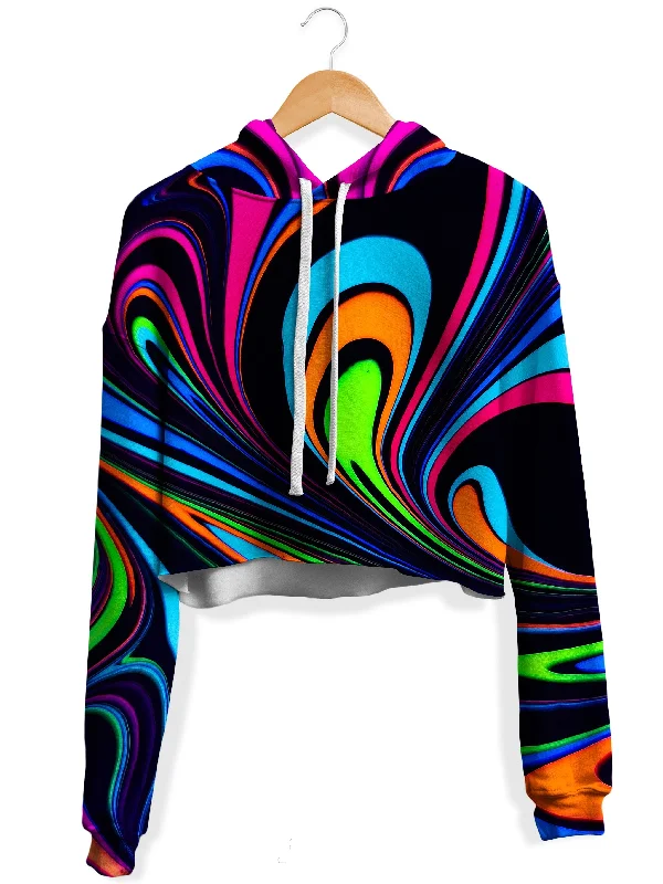 Synesthesia Fleece Crop Hoodie Hoodie with Hem Raw Edge Edgy Unfinished