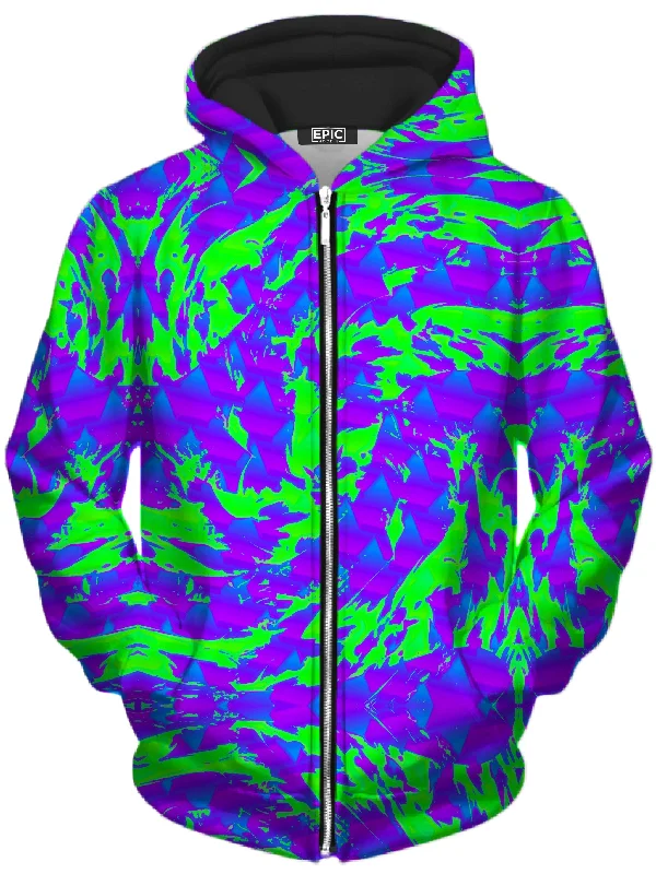 Green and Purple Hypno Splatter Unisex Zip-Up Hoodie Hoodie with Hem Ribbing Snug Secure