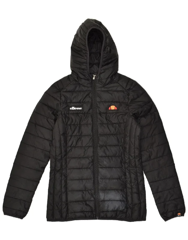 ELLESSE Womens Hooded Padded Jacket UK 8 Small  Black Polyester Stand-Up Collar Roll-Neck Collar Turtle Neck