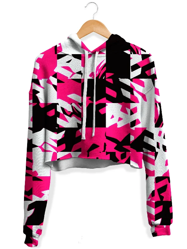 Pink Digital Fleece Crop Hoodie Hoodie with Rhinestones Sparkly Elegant