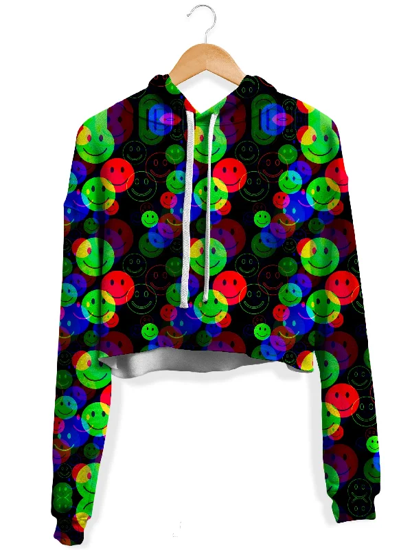 RGB Smile Glitch Fleece Crop Hoodie Hoodie with Camouflage Military Edgy