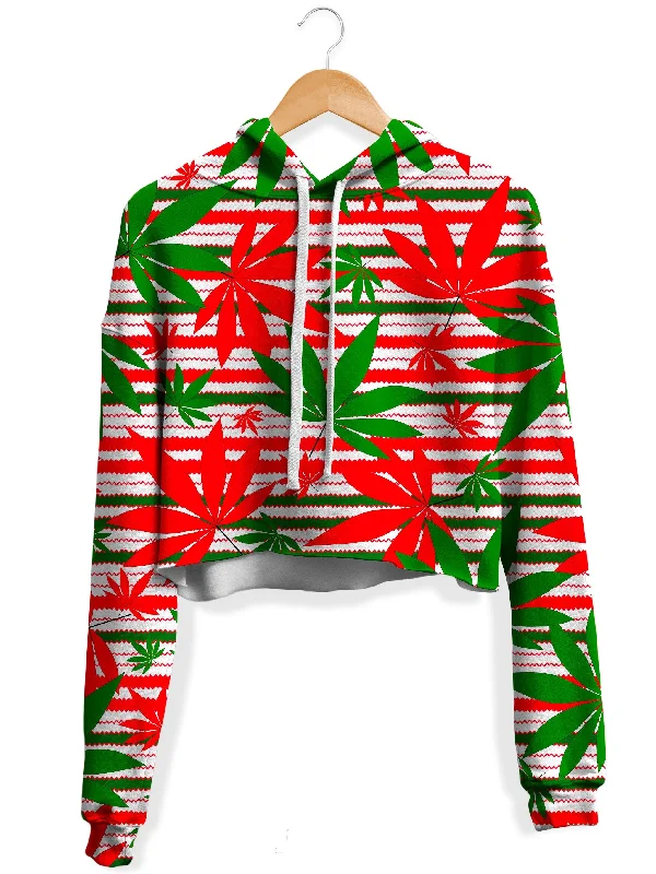 Marijuana Christmas Cheer Fleece Crop Hoodie Hoodie with Zipper Versatile Modern