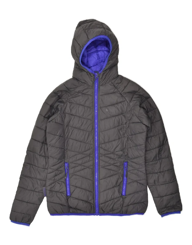 MOUNTAIN WAREHOUSE Womens Hooded Padded Jacket UK 10 Small Grey Nylon Tiered Jacket Buttoned Jacket Zippered Jacket