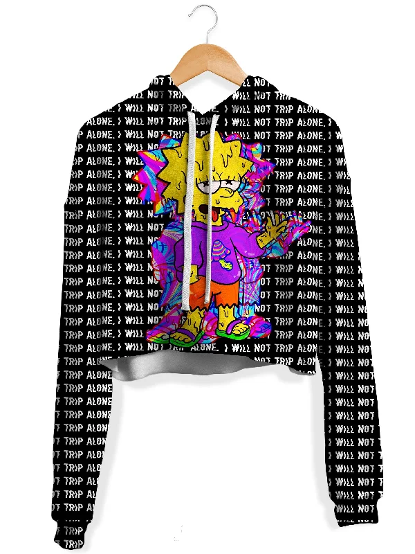 Tripping With Her Fleece Crop Hoodie Hoodie with Hem Detail Decorative Unique