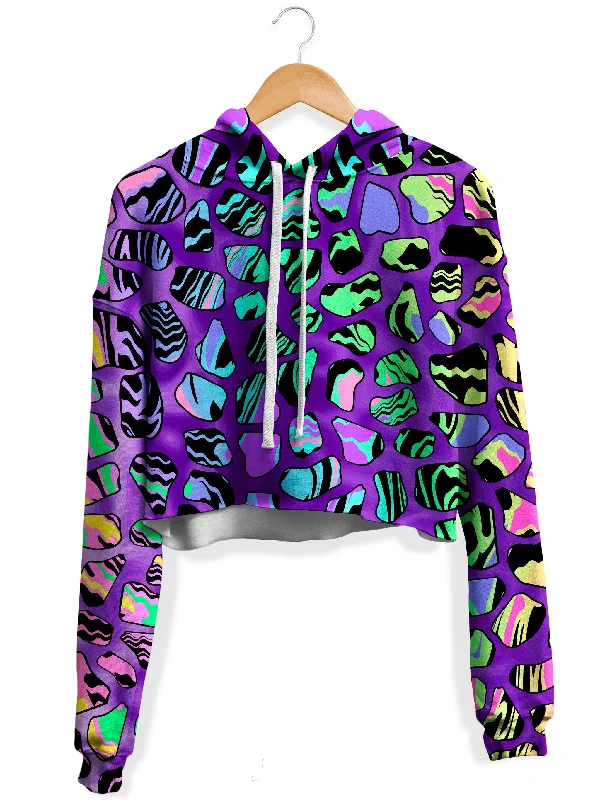 Giraffe Spots Fleece Crop Hoodie Hoodie with Exposed Zipper Edgy Industrial