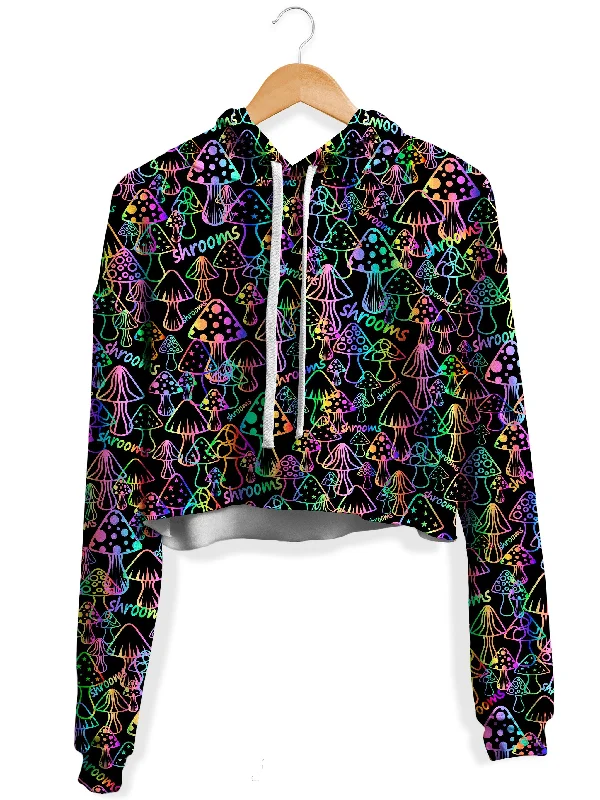 Psychedelic Shrooms Fleece Crop Hoodie Hoodie with Double Zipper Versatile Adjustable