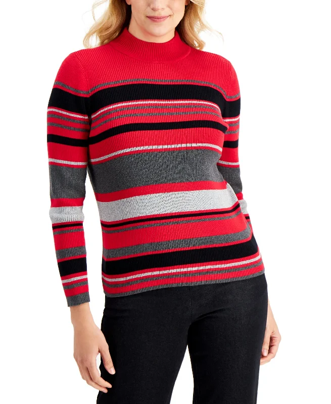 Petite Striped Mock-Neck Sweater Hooded Sweater Collared Sweater Shawl Collar
