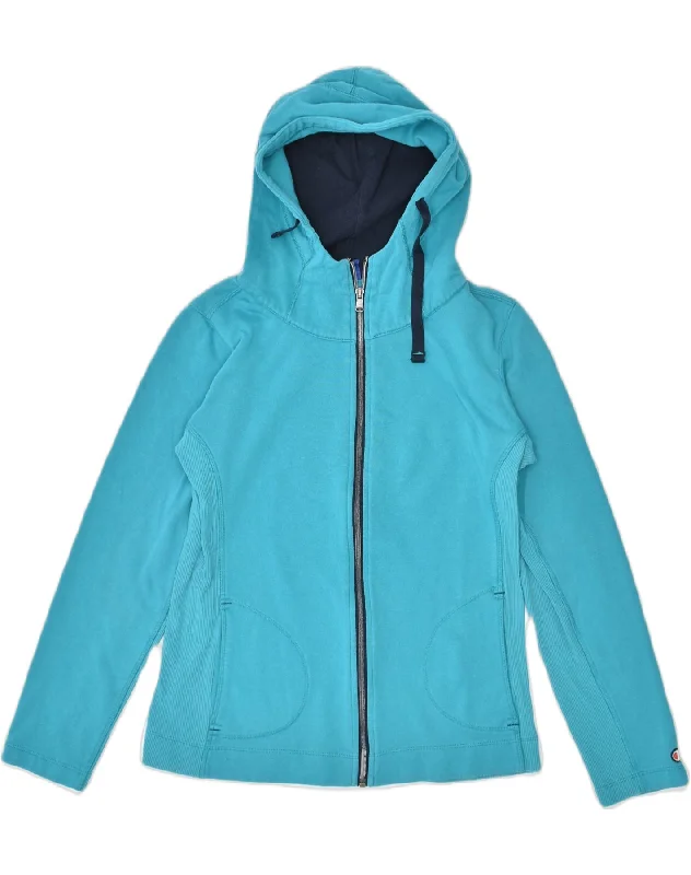 CHAMPION Womens Zip Hoodie Sweater UK 12 Medium Blue Cotton Stylish Fashionable Trendy