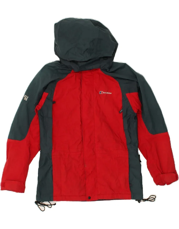 BERGHAUS Womens Hooded Windbreaker Jacket UK 8 Small  Red Colourblock Hoodie Zip-Up Jacket Button-Up Jacket