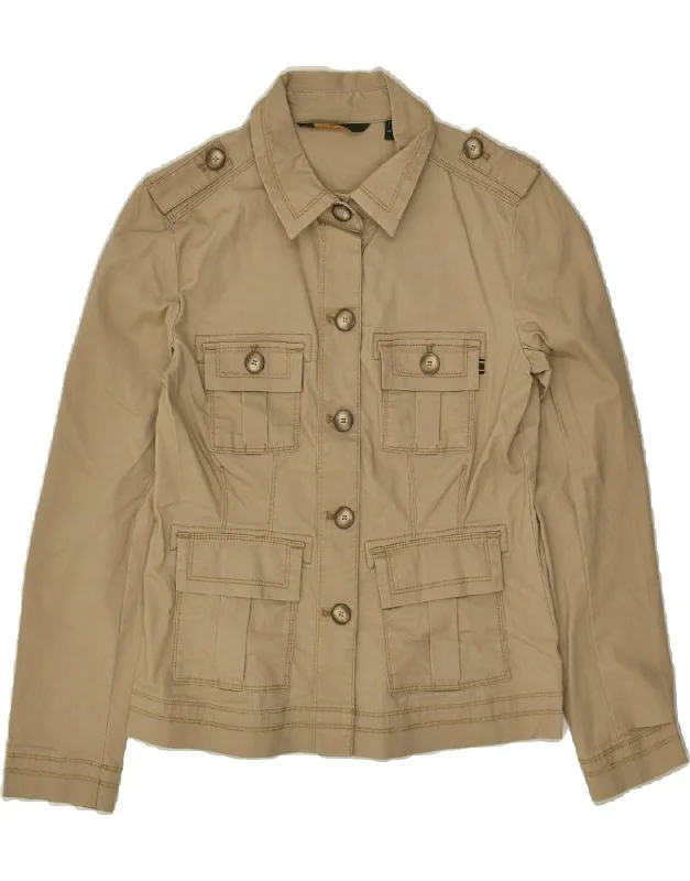 EDDIE BAUER Womens Military Jacket UK 6 XS Brown Cotton Hoodie Zip-Up Jacket Button-Up Jacket