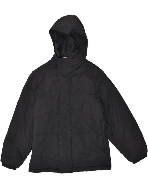REEBOK Womens Hooded Padded Jacket UK 8 Small  Black Polyester Lace Jacket Ribbed Jacket Sequined Jacket