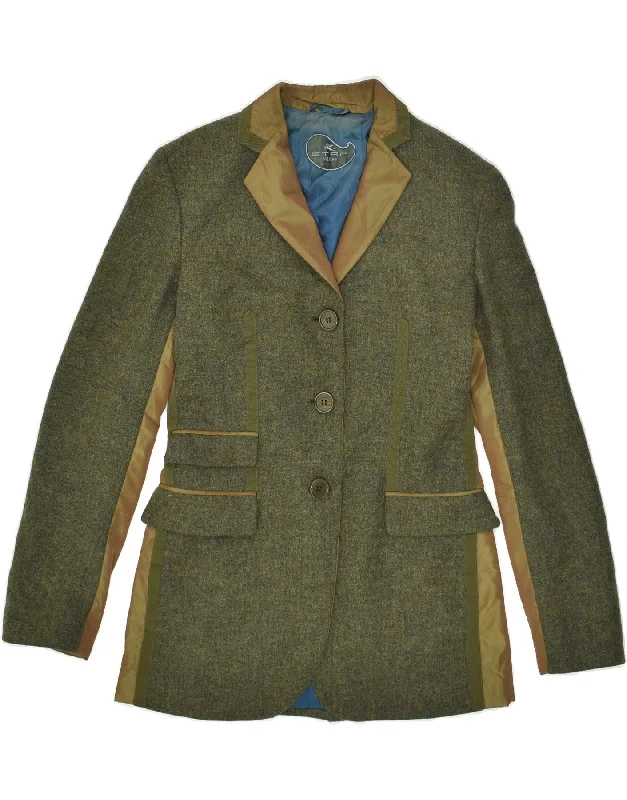 ETRO Womens 3 Button Blazer Jacket IT 42 Medium Khaki Colourblock Wool Fleece Jacket Down Jacket Parka