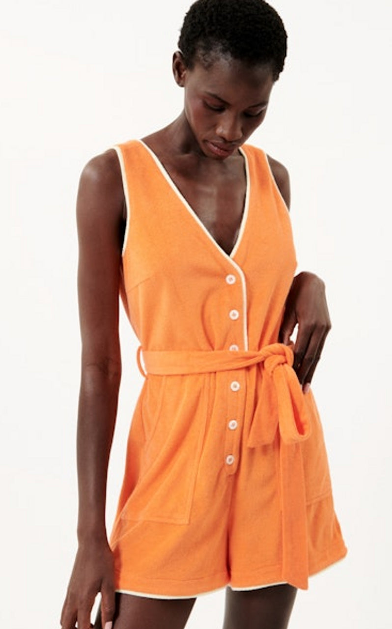 FRNCH Orange Mila Terry Cloth Tank Romper off shoulder tank