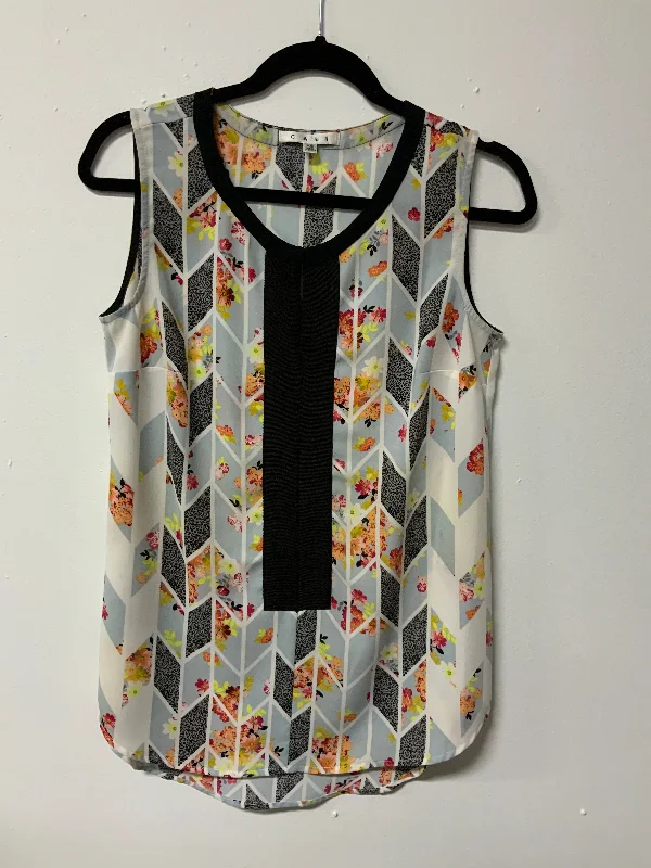 Cabi (XS) wh blk trim flwr tank casual tank top