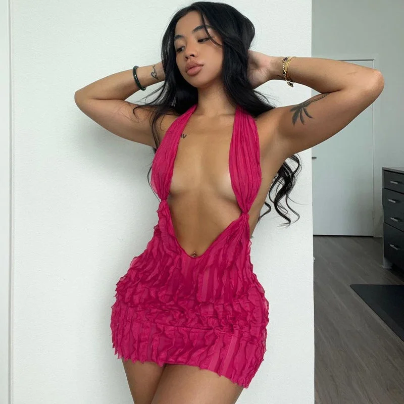 women's new sexy hip skirt  water ripple sexy halter neck backless dress