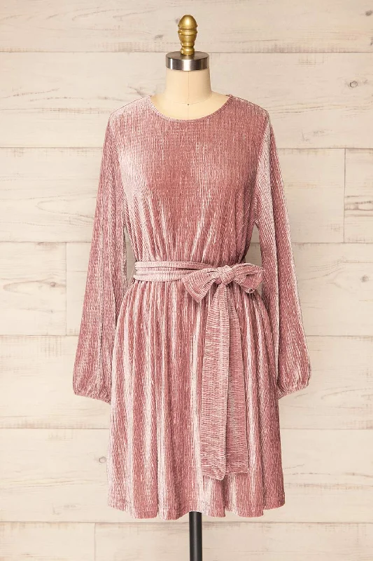 Casale Mauve | Short Ribbed Velvet Dress