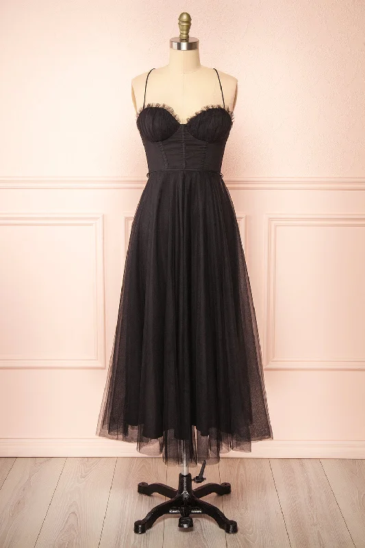 Chaya Black | Midi Tulle Dress w/ Corset