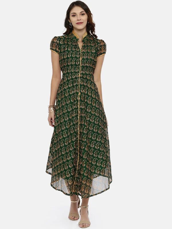 Souchii Green Printed A-Line Dress