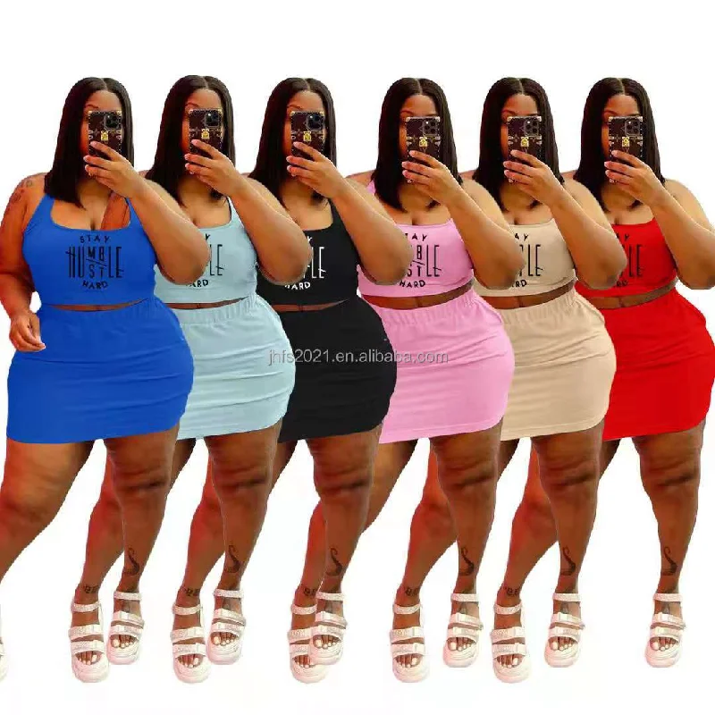 J&H fashion plus size casual summer two piece skirt set women's breathable tank tops with skirt outfit slim fit streetwear lounge tank top