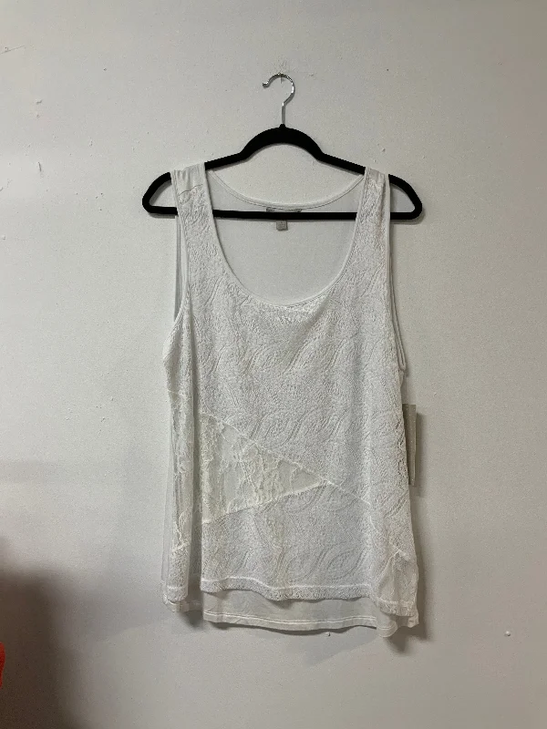 Laura (L) white lace front tank NWT sage tank top