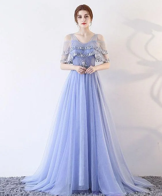 Cute lace tulle long prom dress, A line evening dress cg2667