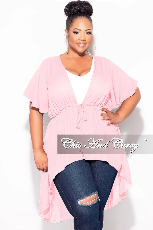 Final Sale Plus Size Chiffon HighLow Duster / Dress with Front Drawstring in Mauve Pink