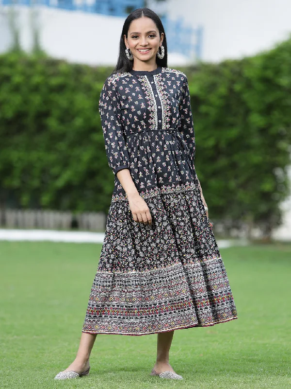 Juniper Womens Black Cambric Printed Dress