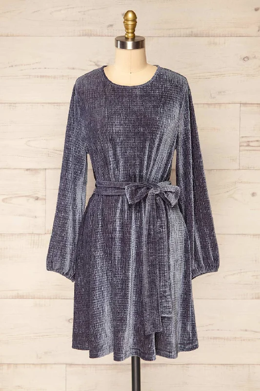 Casale Grey | Short Ribbed Velvet Dress
