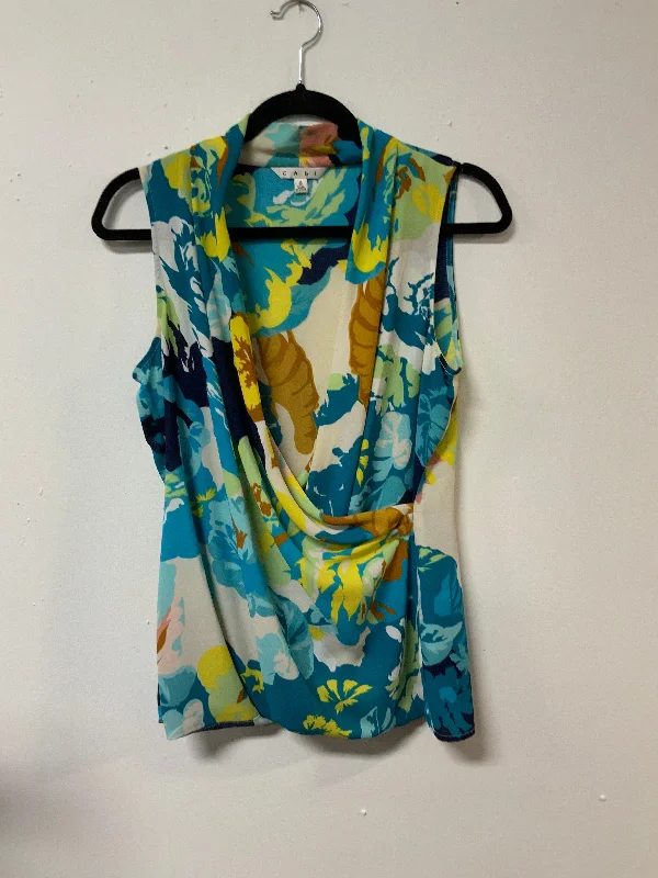 Cabi (S) blu grn yell tan tank flwr bronze tank top