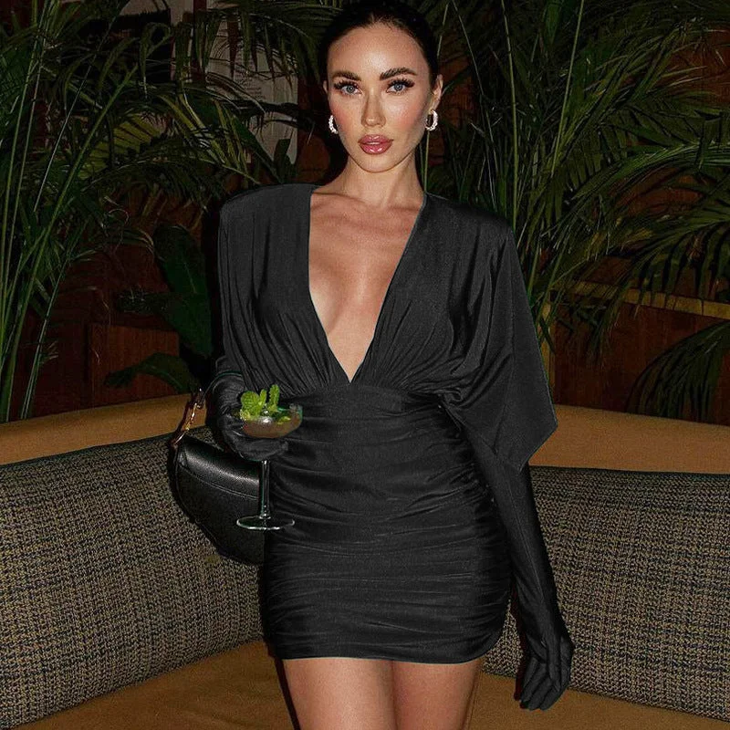 women's clothing spring and summer new dress gloves celebrity niche design evening party solid color hip skirt