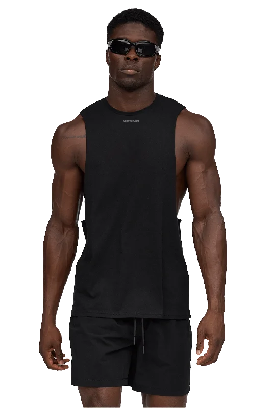 DROP ARM TANK V-GRAPHIC - Black fitted tank top