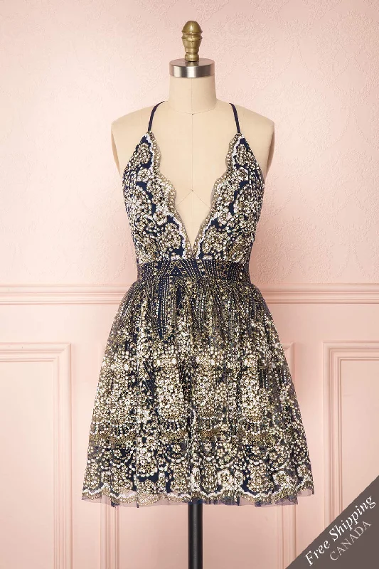 Chayli Midnight | Blue Golden Tulle Dress