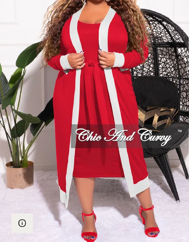 Final Sale Plus Size 2pc Set Duster & Tank Tie Dress in Red & White