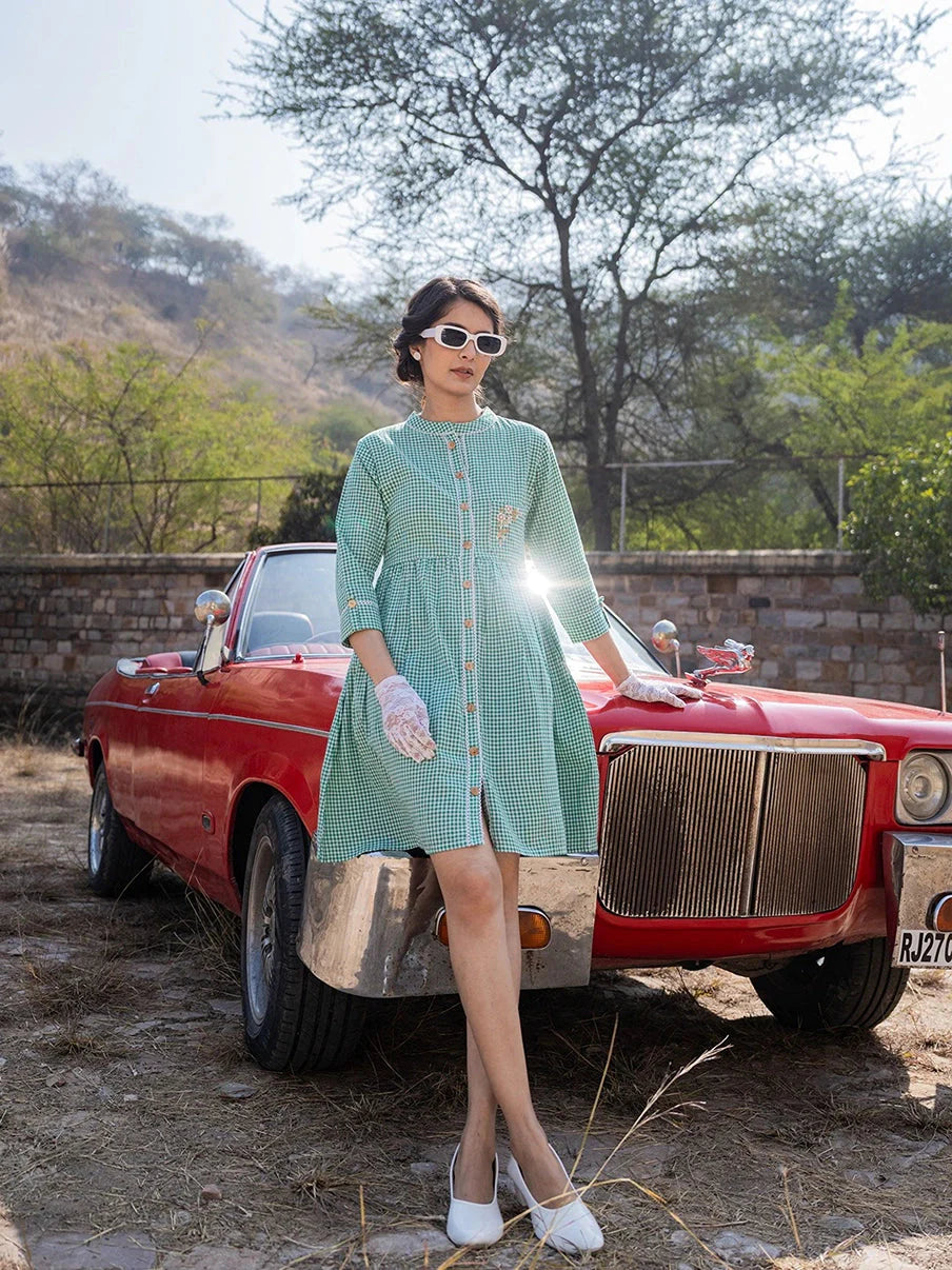Yufta Green Checked Dress