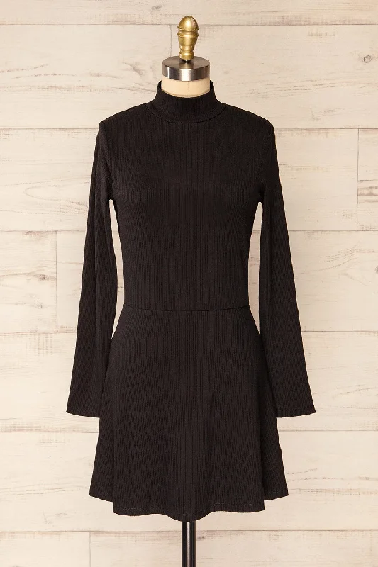 Chalandry | Short Black Long Sleeve Skater Dress