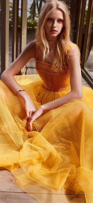 Chic A Line Long Prom Dress Yellow Tulle Prom Dress cg3868