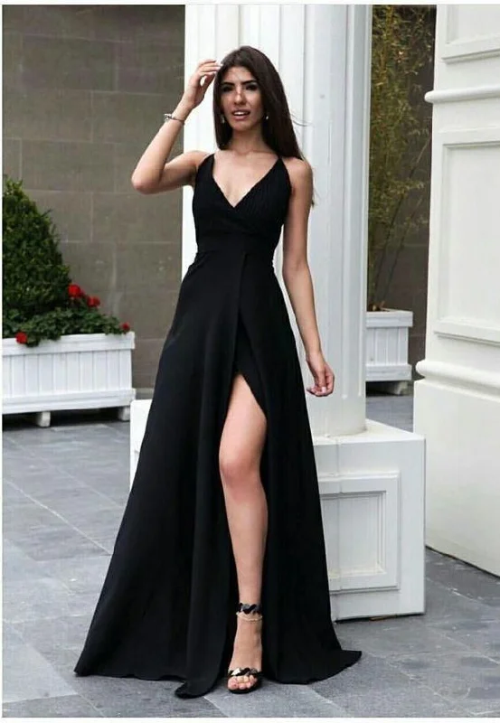 A-Line V-Neck Satin Long Prom Dress with Split cg2773